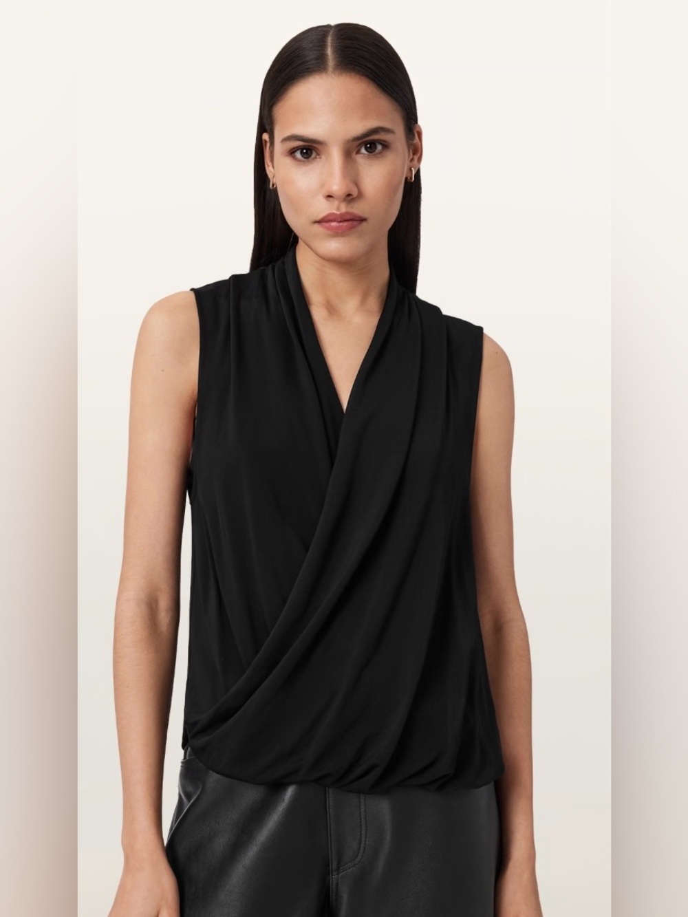 Green Envelope Los Angeles Sleeveless Draped V-Neck Top, M